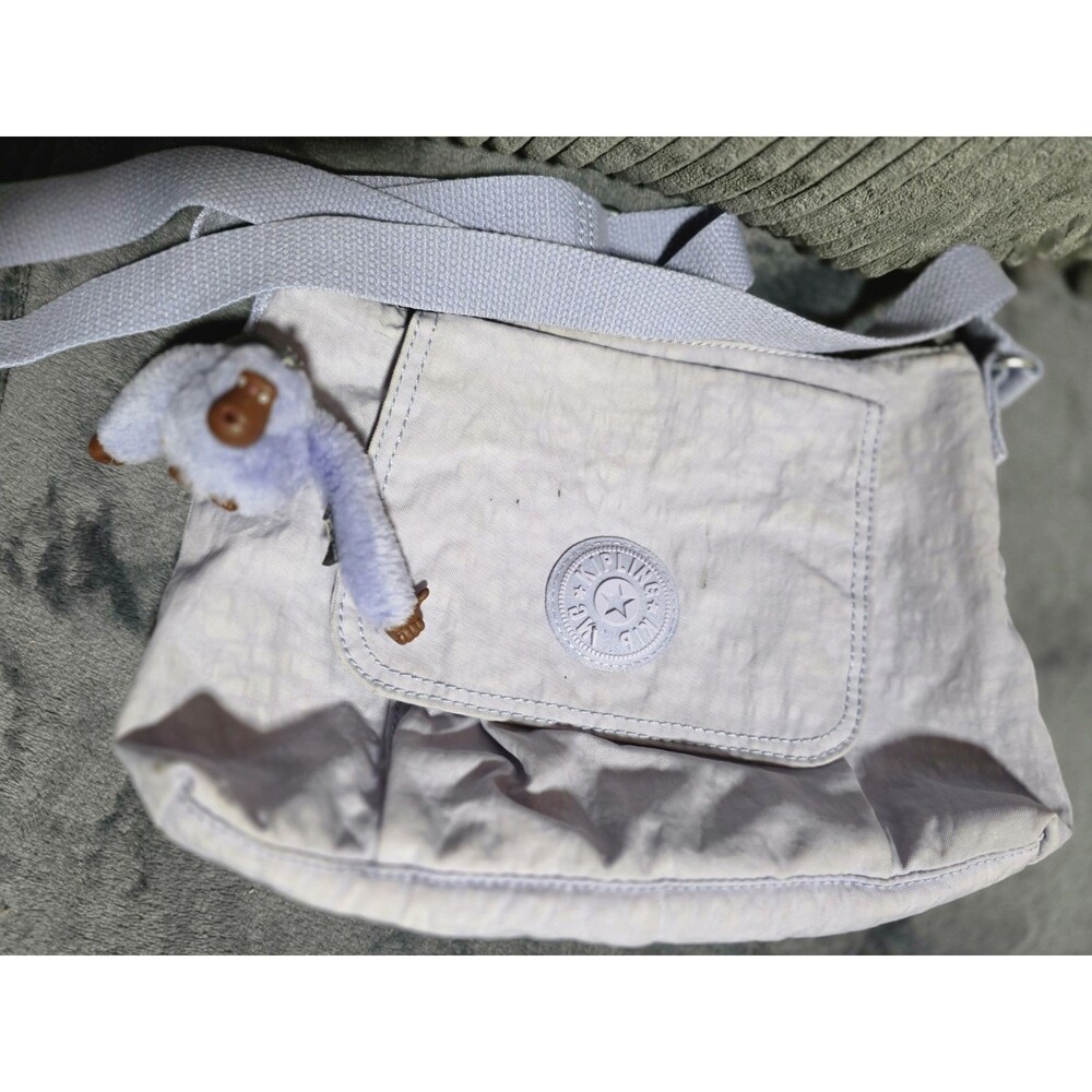 Cool KIPLING Purple Handbag Shoulder Bag CROSSBODY w/Monkey Keychain Flynn GUC